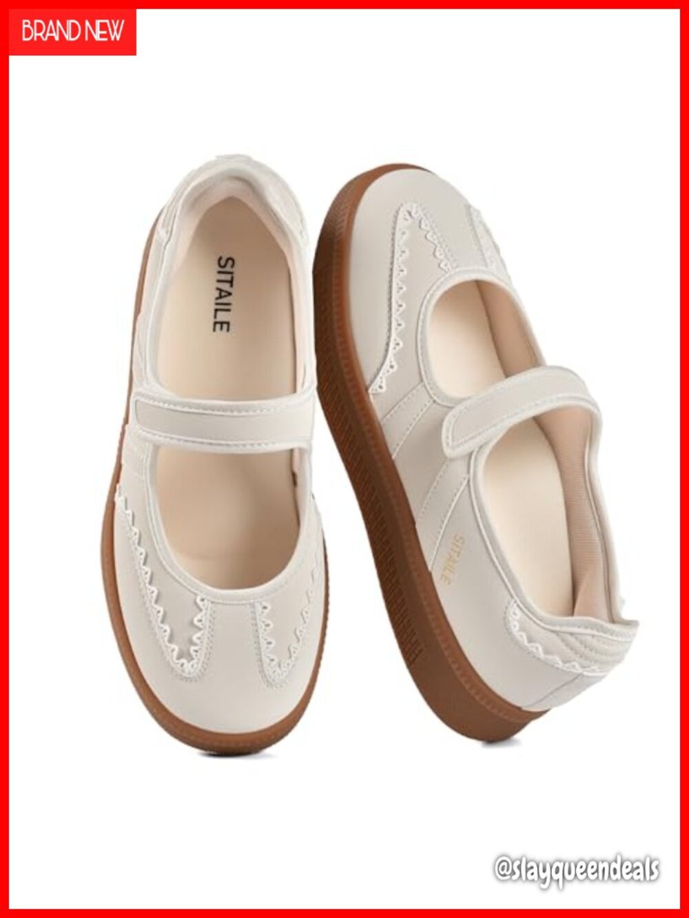 Mary Jane Sneakers Ballet Flats Faux Leather Slip On Walking Shoes